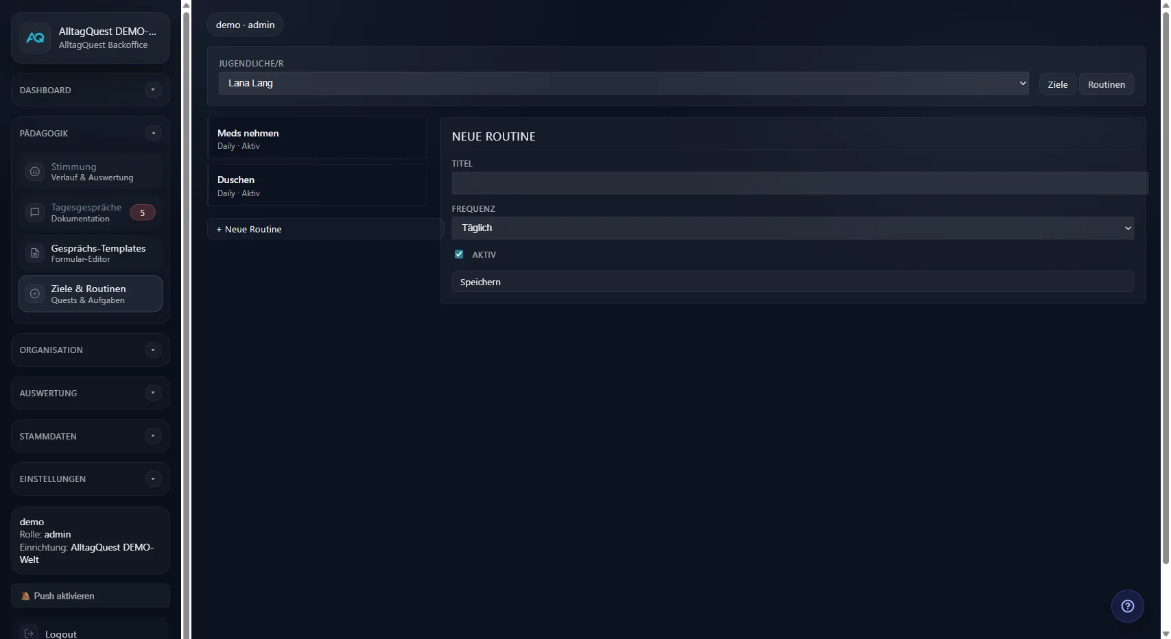 Routinen-Verwaltung mit täglichen und wöchentlichen Aufgaben